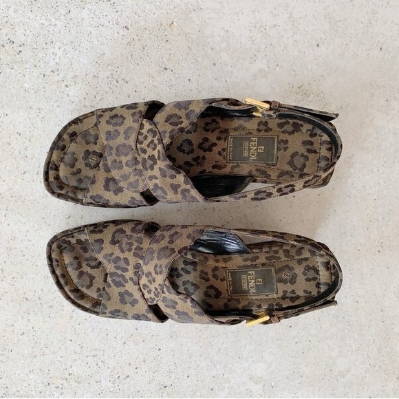 🐆 Vintage FENDI Shoes Sandals Platform Heels - Picture 3 of 8